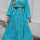 Devine Split Printed Surplice Long Sleeve Midi Dress