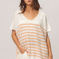 BiBi V Neck Striped Short Sleeve Top - Brand BiBi