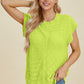 Double Take Full Size Cable-Knit Round Neck Cap Sleeve Sweater