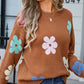 Flower Round Neck Long Sleeve Sweater