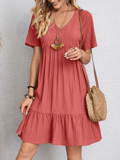 Full Size V-Neck Short Sleeve Mini Dress