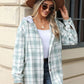 Drawstring Plaid Button Up Hooded Jacket