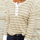 Striped Waffle Knit Henley Long Sleeve Top