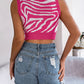 Cutout Animal Print Round Neck Tank
