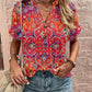 Full Size USA Themed Printed Notched Short Sleeve Blouse