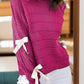 Full Size Bow Cutout Round Neck Long Sleeve Knit Top