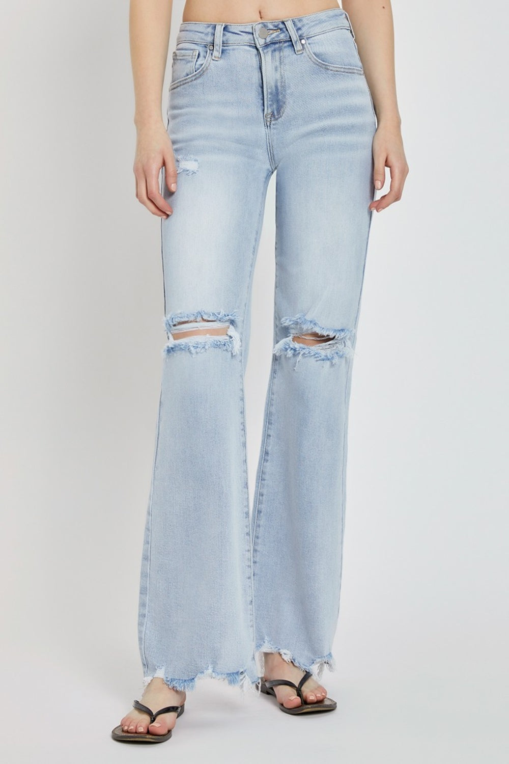 Risen Full Size High Rise Distressed Wide Leg Jeans *