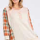SAGE + FIG Exposed Seam Button Detail Plaid Top