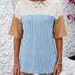 Full Size Color Block Round Neck Half Sleeve T-Shirt