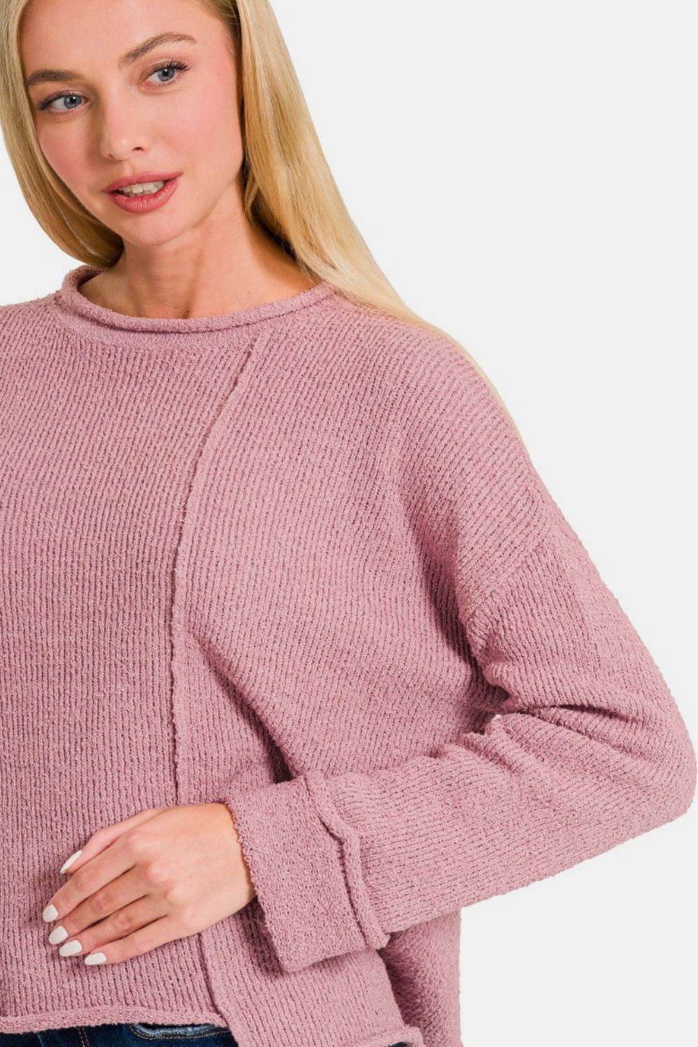 Zenana Asymmetric Hem Drop Shoulder Sweater *