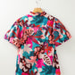 Printed Notched Puff Sleeve Blouse