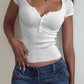 Half Button Scoop Neck Short Sleeve Knit Top