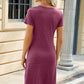 Ruched Round Neck Short Sleeve Mini Dress