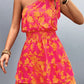 Tied Smocked Printed Single Shoulder Mini Dress