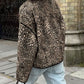 Perfee Leopard Open Front Long Sleeve Jacket