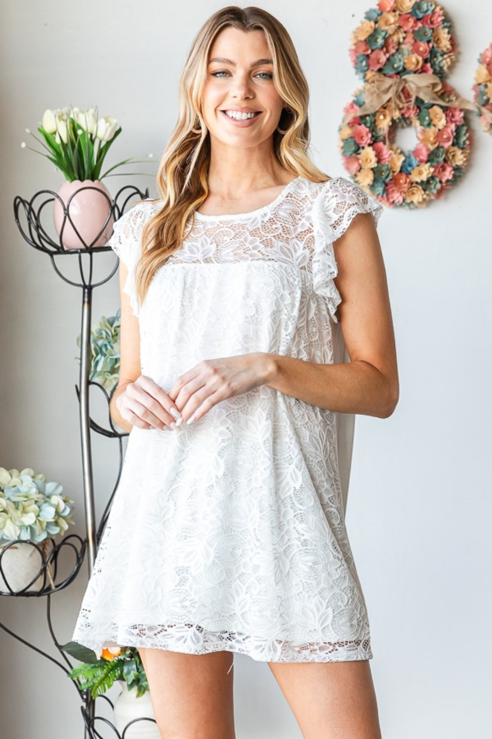 Heimish Full Size Round Neck Cap Sleeve Lace Top *