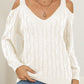 Cable-Knit V-Neck Long Sleeve Sweater