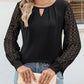 Cutout Round Neck Lace Long Sleeve Blouse