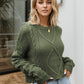 Cable-Knit Round Neck Dropped Shoulder Sweater