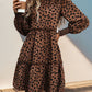 Frill Printed Mock Neck Long Sleeve Mini Dress
