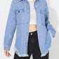 Raw Hem Pearl Trim Collared Neck Denim Top