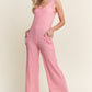 ADORA Ribbed V-Neck Wide Leg Jumpsuit with Pockets