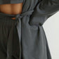 Waffle-Knit Round Neck T-Shirt, Open Front Cardigan and Shorts Set