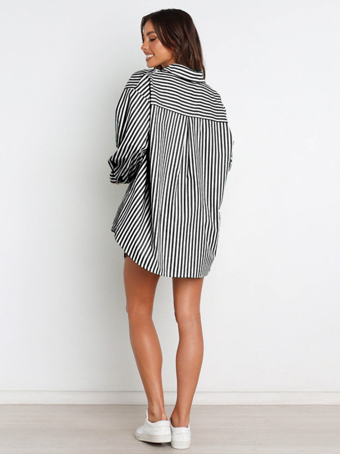 Full Size Striped Dropped Shoulder Shirt and Shorts Set