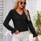 Applique V-Neck Flounce Sleeve T-Shirt
