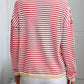Contrast Trim Striped V-Neck Long Sleeve Knit Top