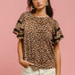 BiBi Leopard Crochet Trim Round Neck Short Sleeve Top - Brand BiBi