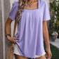 Ruched Square Neck Short Sleeve Blouse