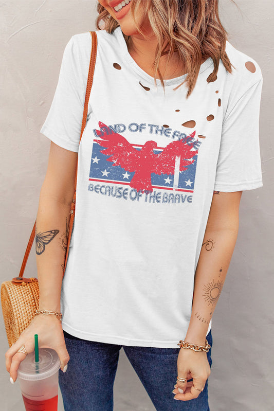 Full Size Cutout Graphic Round Neck Short Sleeve T-Shirt