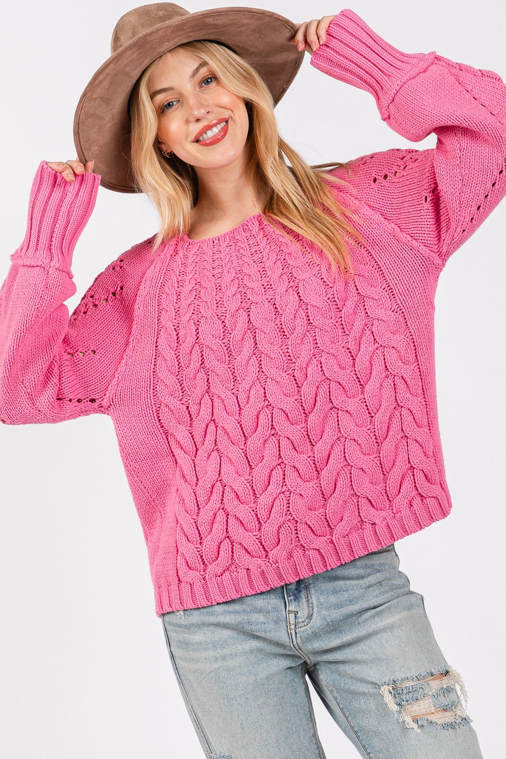 SAGE + FIG Cable-Knit Long Sleeve Sweater *