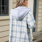 Drawstring Plaid Button Up Hooded Jacket
