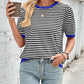 Lovelet Striped Contrast Round Neck Half Sleeve Knit Top