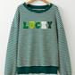 LUCKY Striped Dark Green Round Neck Long Sleeve Sweatshirt