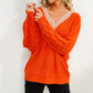 V-Neck Dropped Shoulder Long Sleeve Sweater