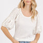 Mittoshop Mixed Media Textured Knit Popcorn Puff Sleeve Blouse