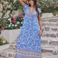 Ruffled Printed Tie Neck Cap Sleeve Dress