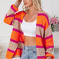 Contrast Striped Drop Shoulder Open Front Cardigan