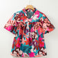 Printed Notched Puff Sleeve Blouse