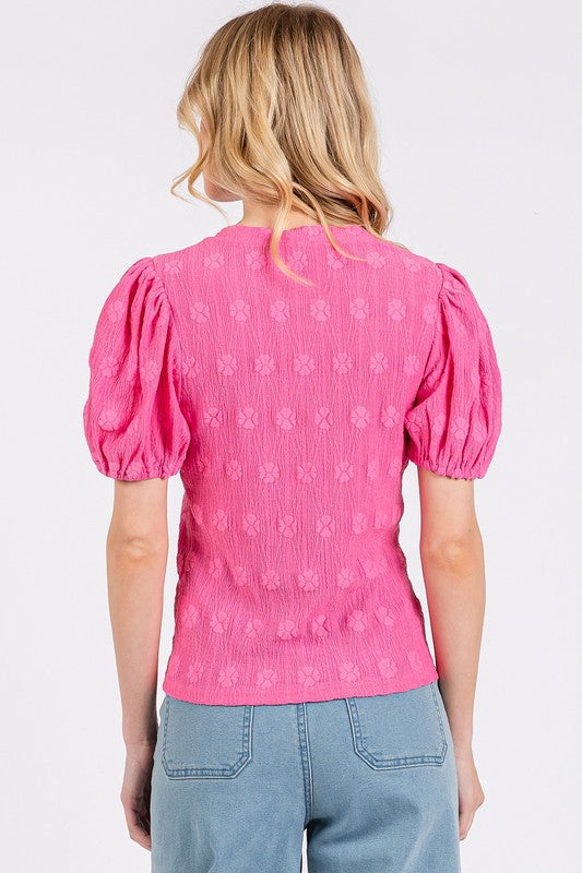 Mittoshop Flower Pattern Round Neck Short Sleeve Top *