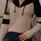 Drawstring Quarter Zip Contrast Long Sleeve Hoodie