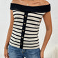 Decorative Button Striped Off-Shoulder Knit Top
