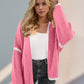 Double Take Contrast Open Front Dropped Shoulder Cardigan