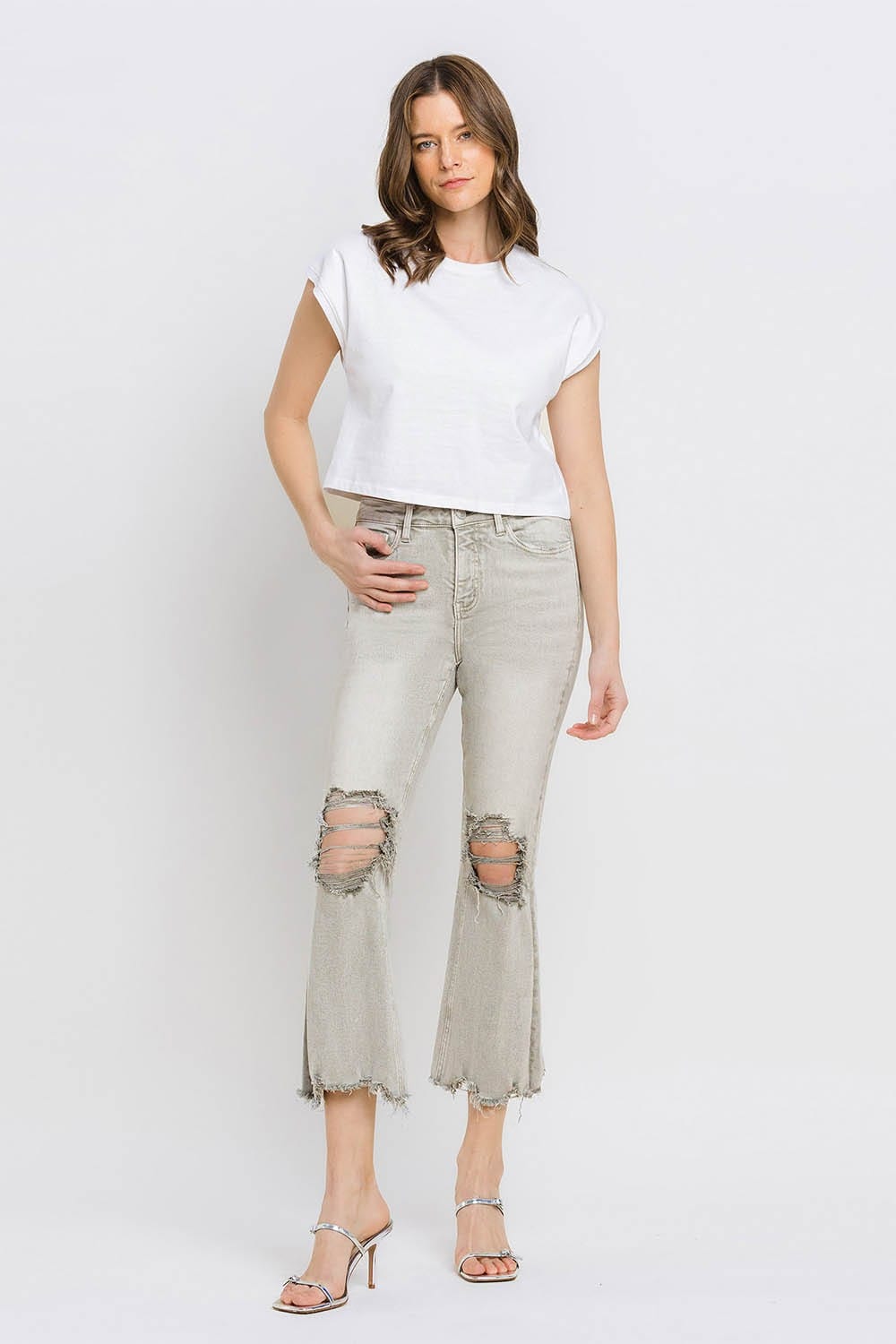 Lovervet Distressed Raw Hem Cropped Flare Jeans *