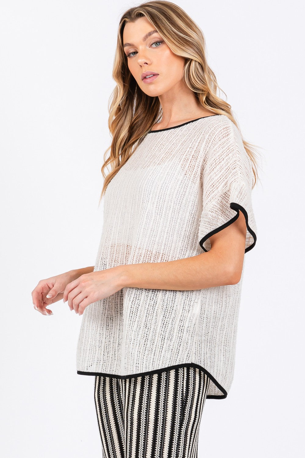 GeeGee Contrast Trim Short Sleeve Knit Cover Up *