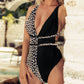 Tied Leopard Plunge One-Piece Swimwear
