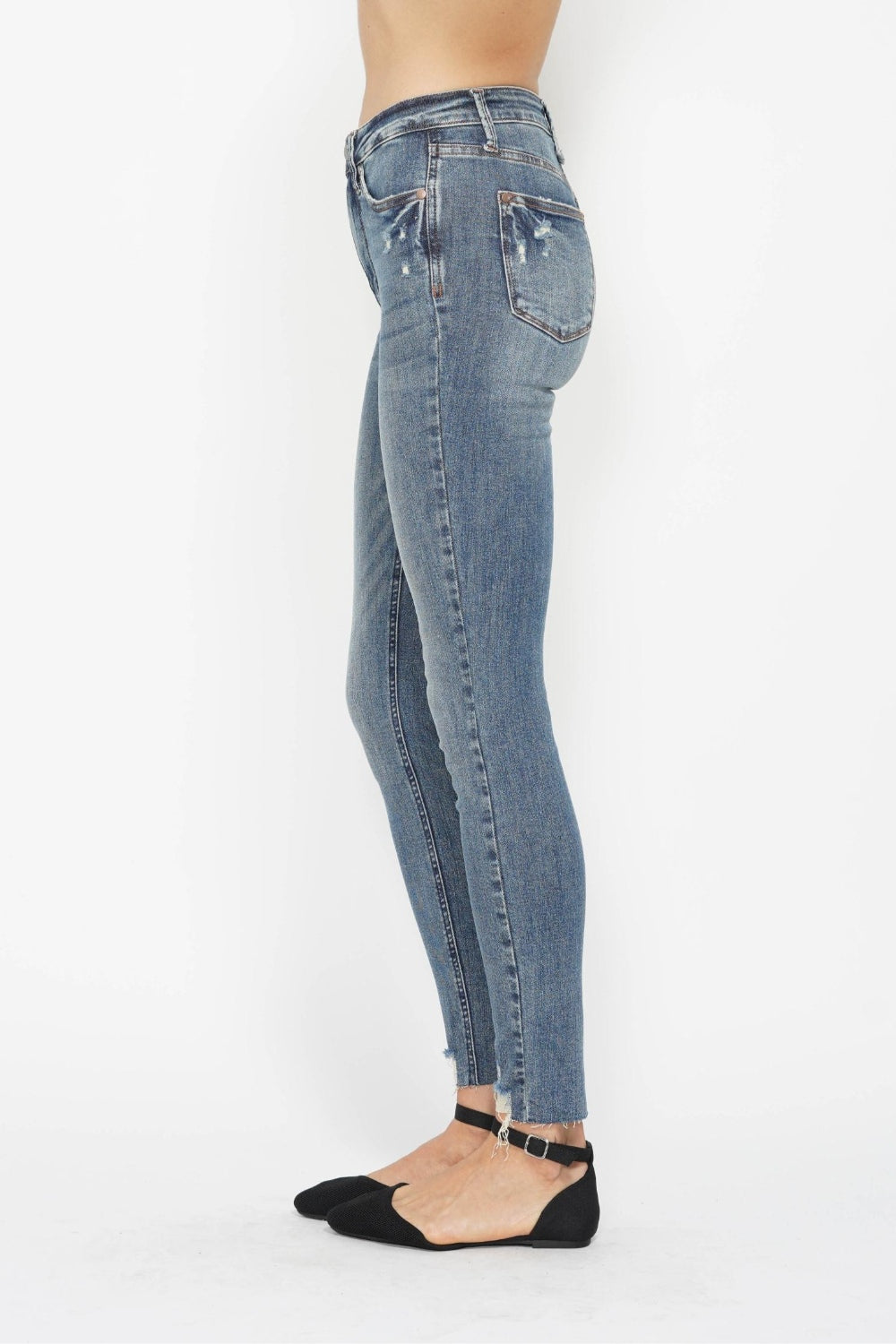Judy Blue Full Size Tummy Control Vintage Wash Hem Destroy Skinny Jeans *